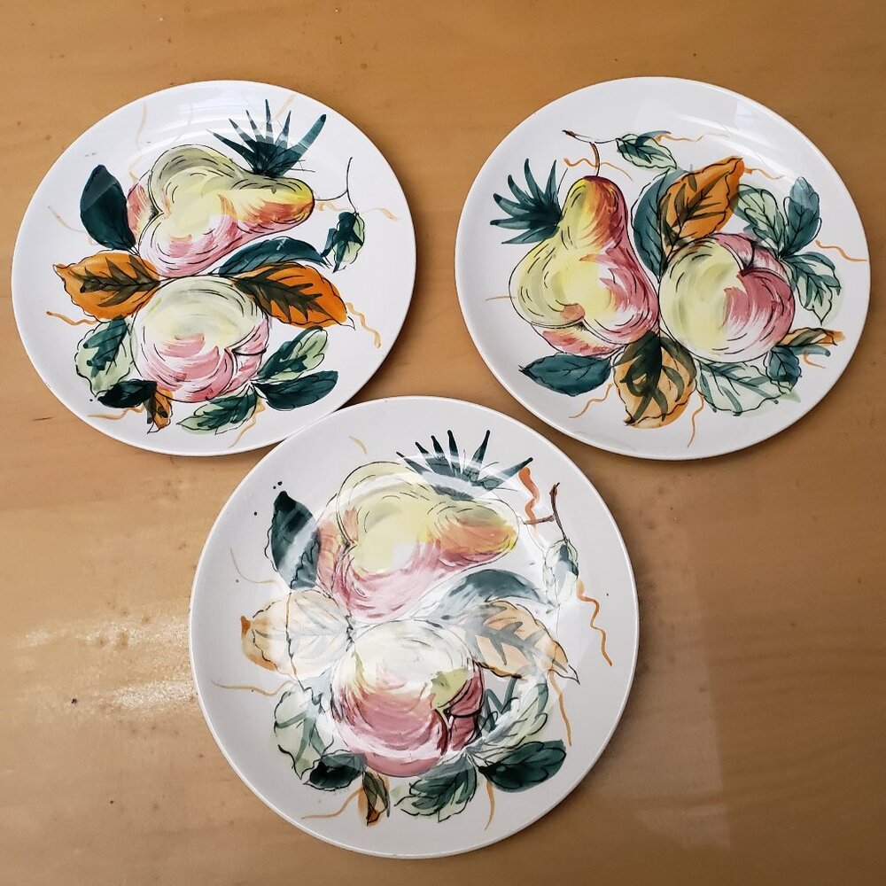 Vintage Hand Painted Pear Apple salad plates